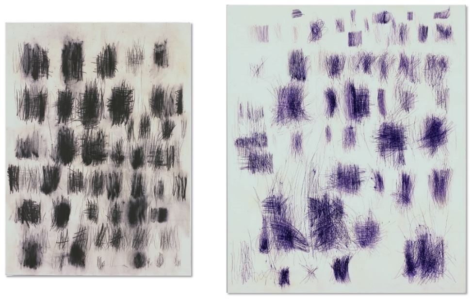 Stefan Mattes, "Ohne Titel" 1999, Graphit bzw. Ballpen auf Leinwand